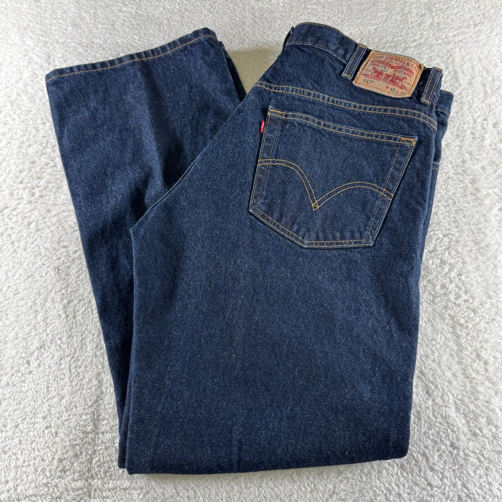 Vintage Levi 517 Red Tab Boot Cut Dark Wash Denim Jeans 40x32 Rare PRESTINE